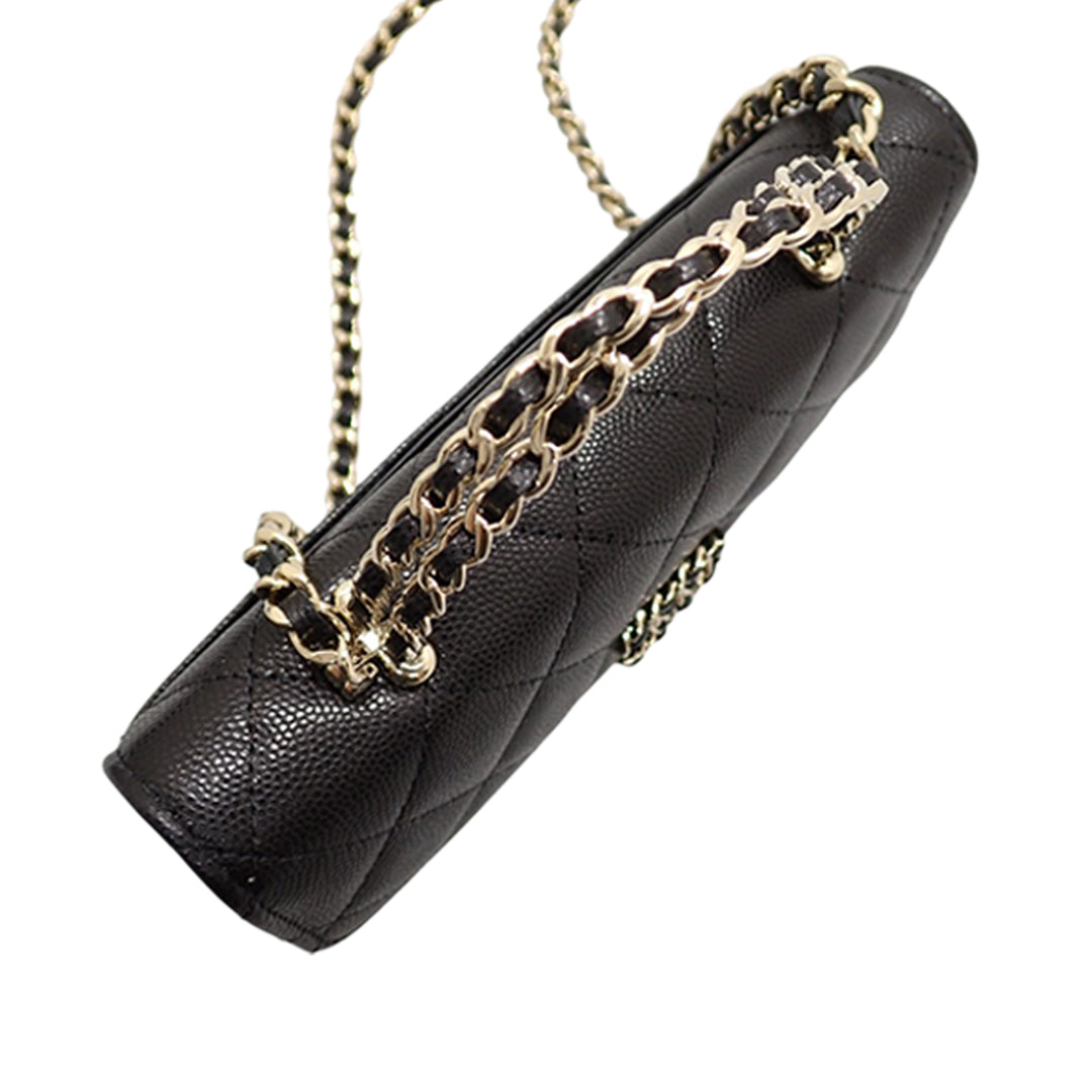 Coco First à rabat Étui téléphone avec chaîne Cuir caviar Noir