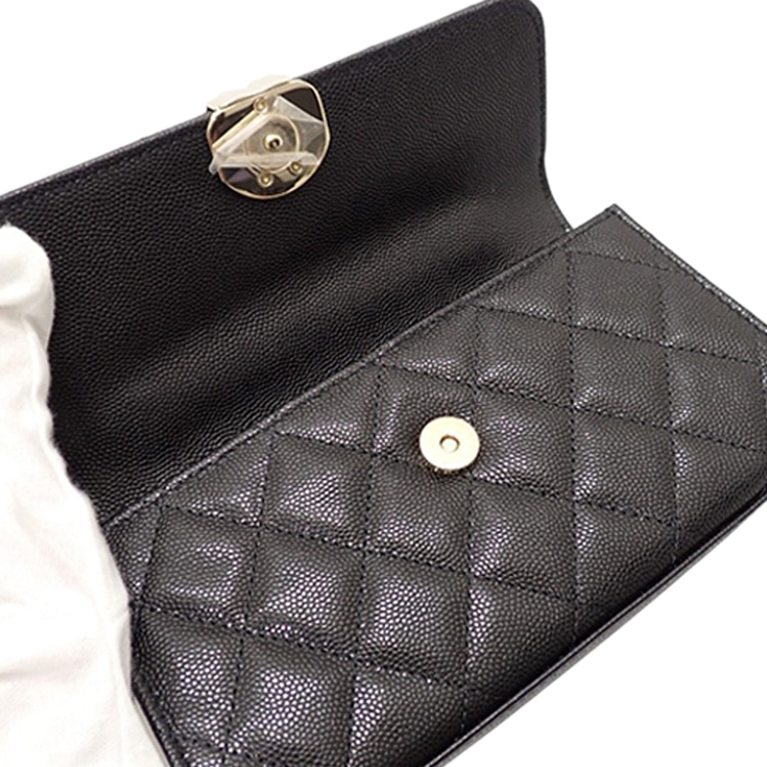 Coco First à rabat Étui téléphone avec chaîne Cuir caviar Noir