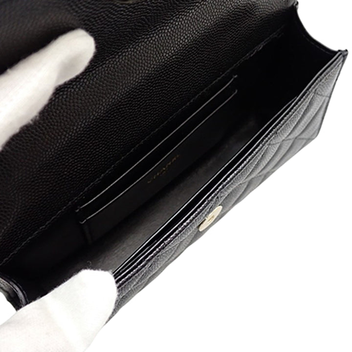 Coco First à rabat Étui téléphone avec chaîne Cuir caviar Noir
