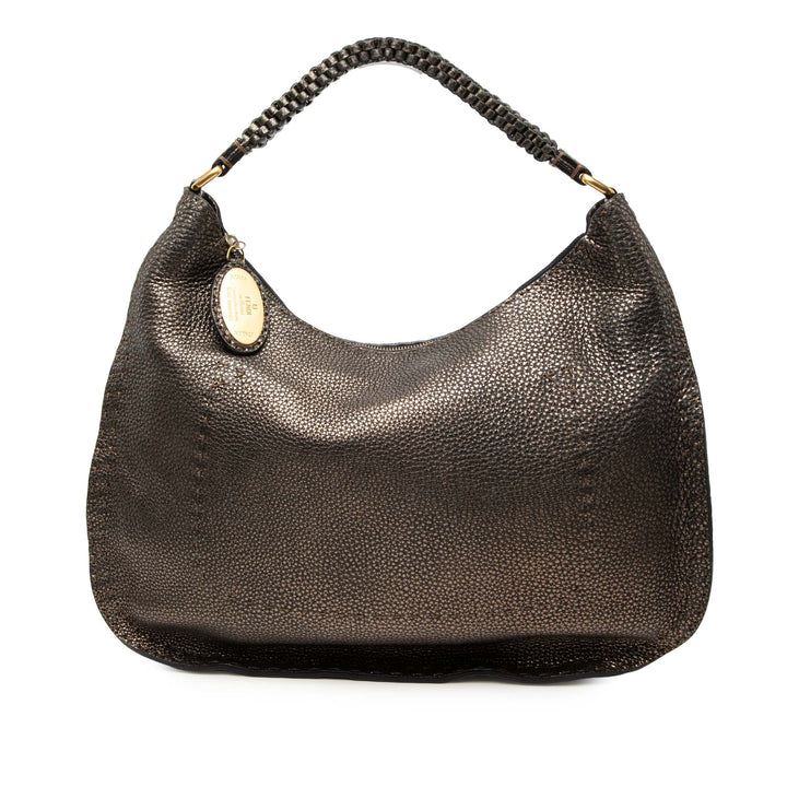 Métallisé Pebbled Selleria Sac Marron