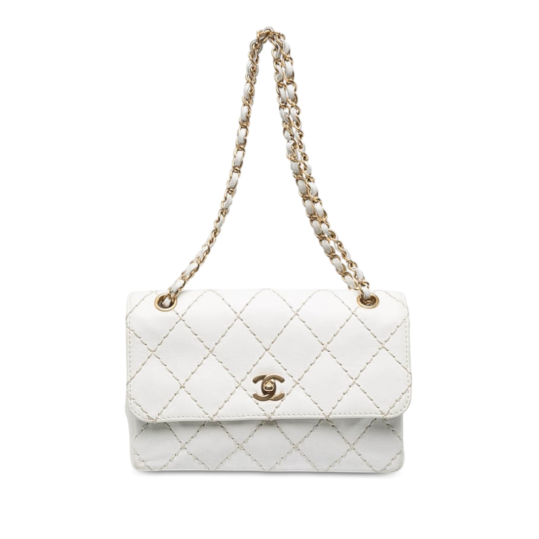 Chanel Wild Stitch Rabat simple Moyen Cuir d'agneau Blanc – vue principale – GABY PARIS