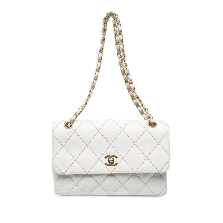 Chanel Wild Stitch Rabat simple Moyen Cuir d'agneau Blanc – vue principale – GABY PARIS