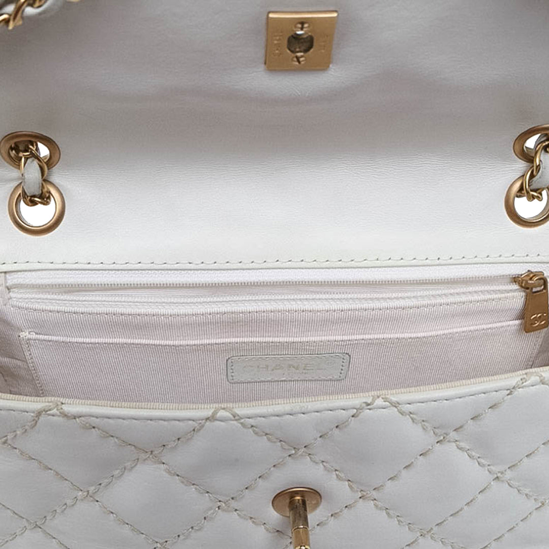 Chanel Wild Stitch Rabat simple Moyen Cuir d'agneau Blanc – vue 5 – GABY PARIS