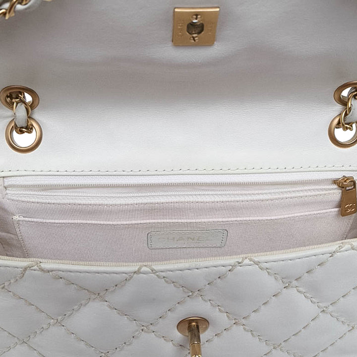Chanel Wild Stitch Rabat simple Moyen Cuir d'agneau Blanc – vue 5 – GABY PARIS