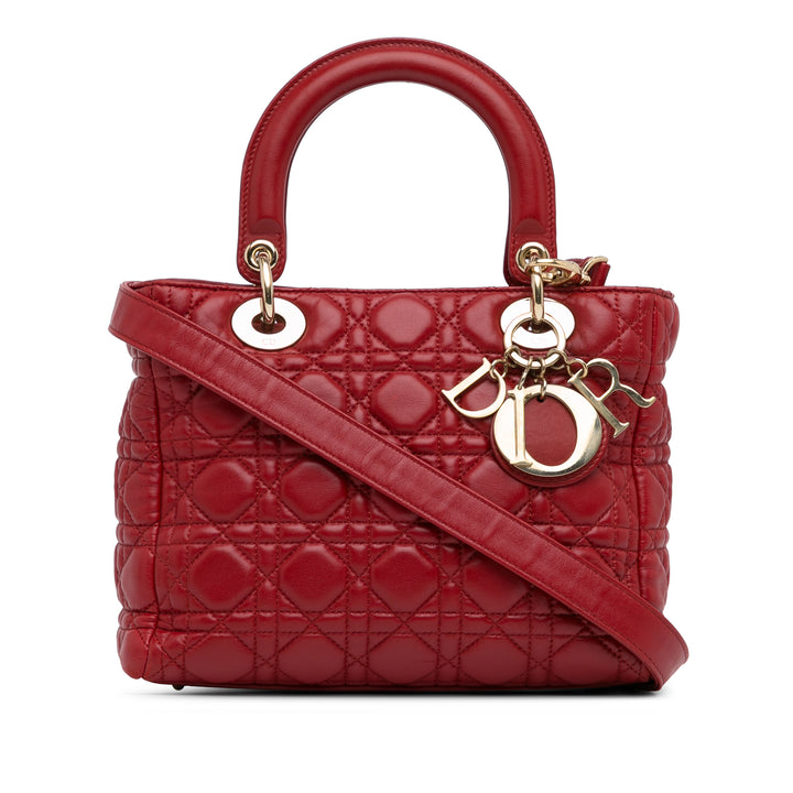 Medium Calfskin Cannage Supple Lady Dior Red - Gaby Paris