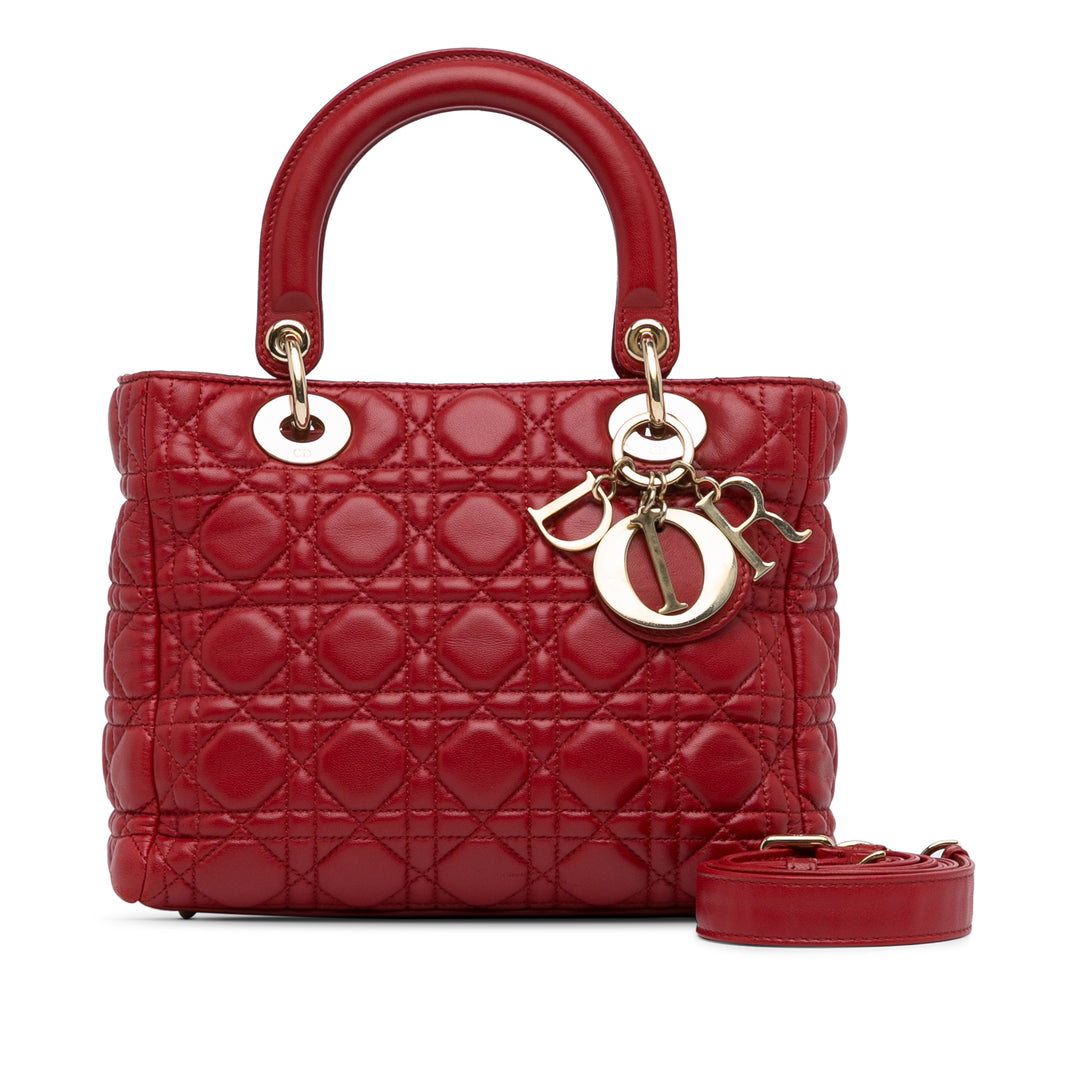 Medium Calfskin Cannage Supple Lady Dior Red - Gaby Paris