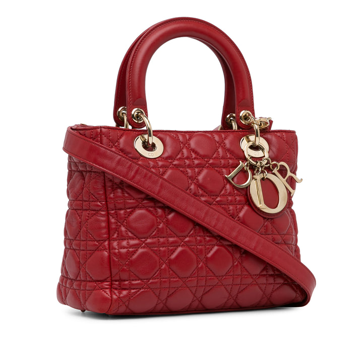 Medium Calfskin Cannage Supple Lady Dior Red - Gaby Paris