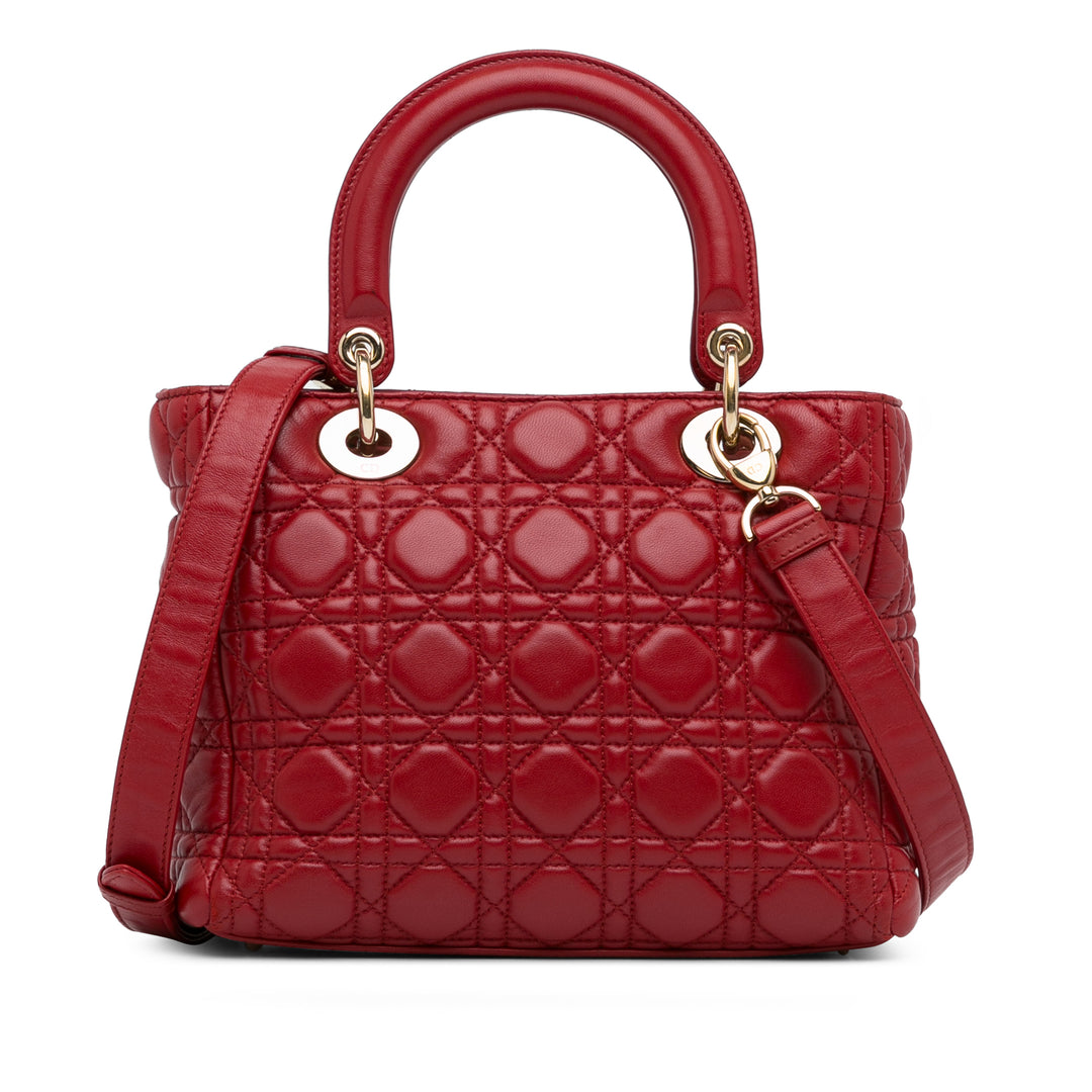 Medium Calfskin Cannage Supple Lady Dior Red - Gaby Paris