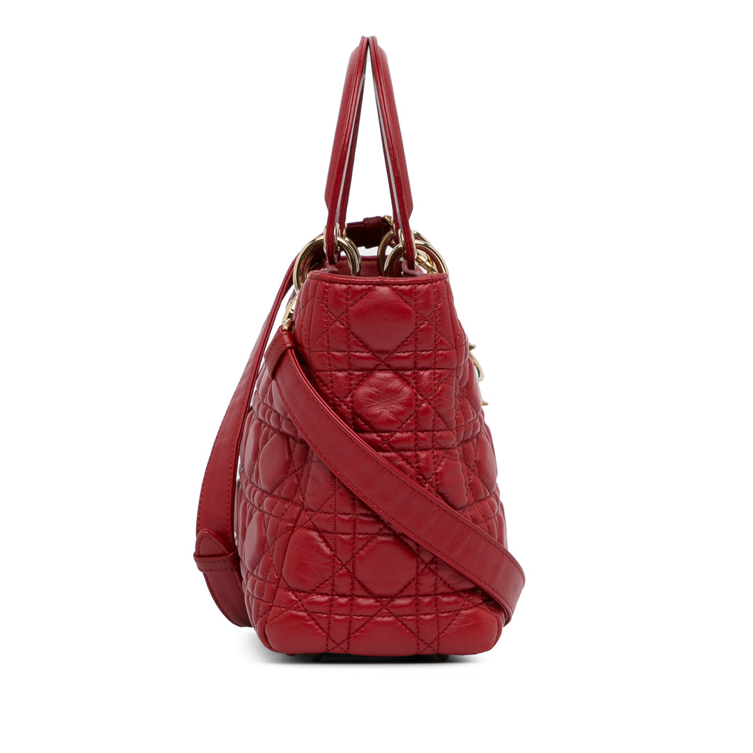 Medium Calfskin Cannage Supple Lady Dior Red - Gaby Paris