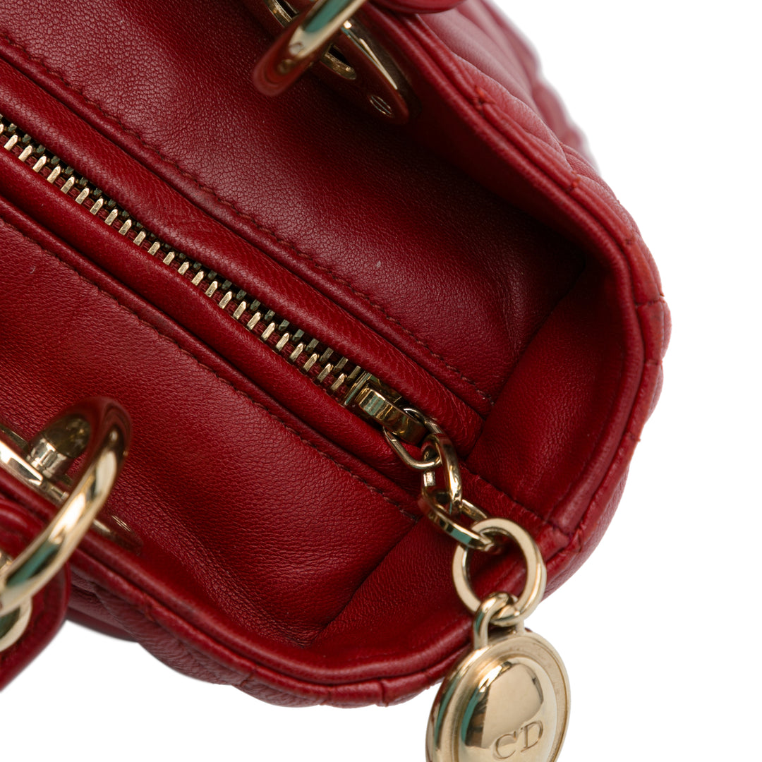 Medium Calfskin Cannage Supple Lady Dior Red - Gaby Paris