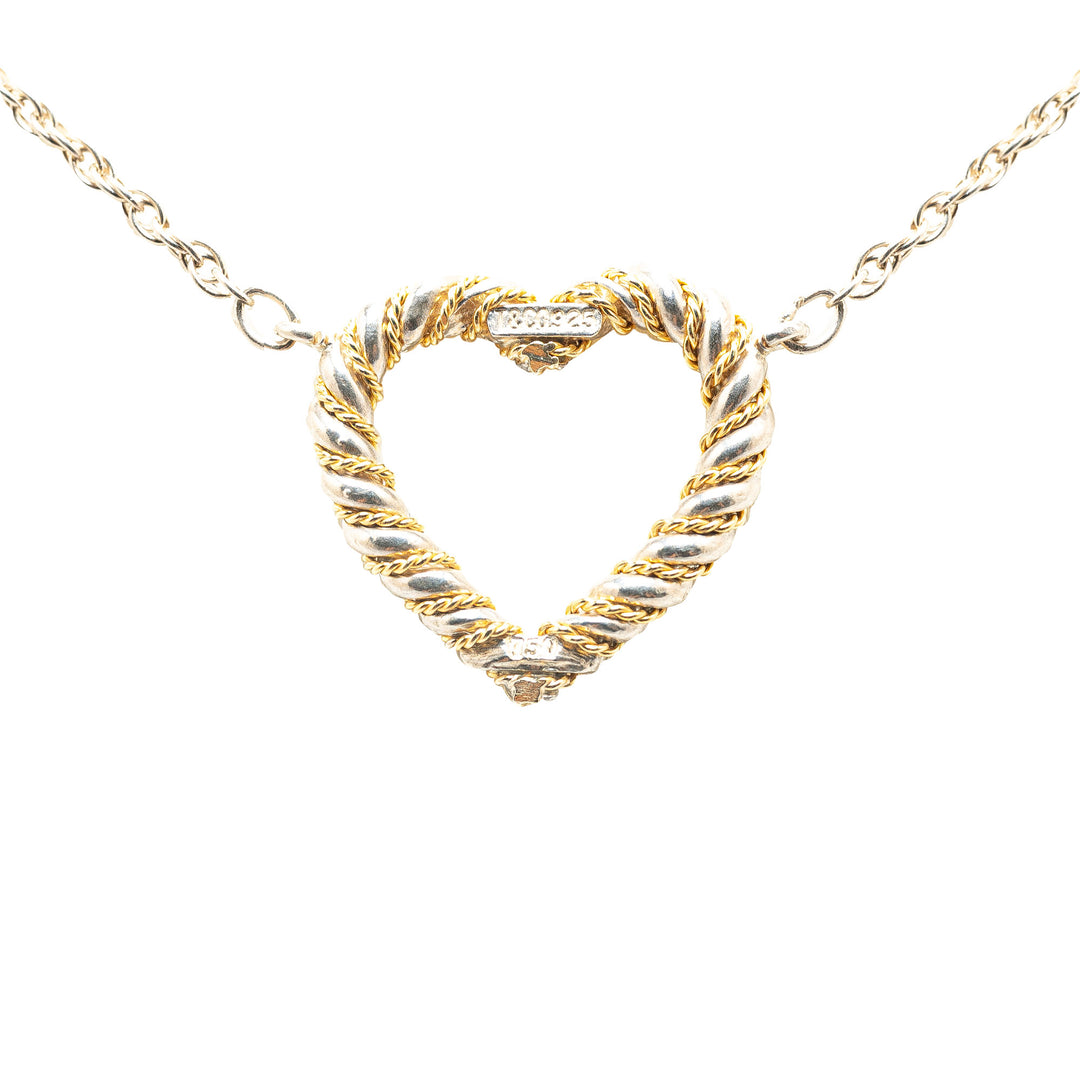 Sterling Silver and 18K Twisted Heart Pendant Necklace Silver - Gaby Paris