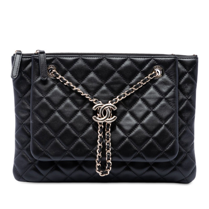 CC Matelassé Double Zippé Sac Cuir d'agneau Noir