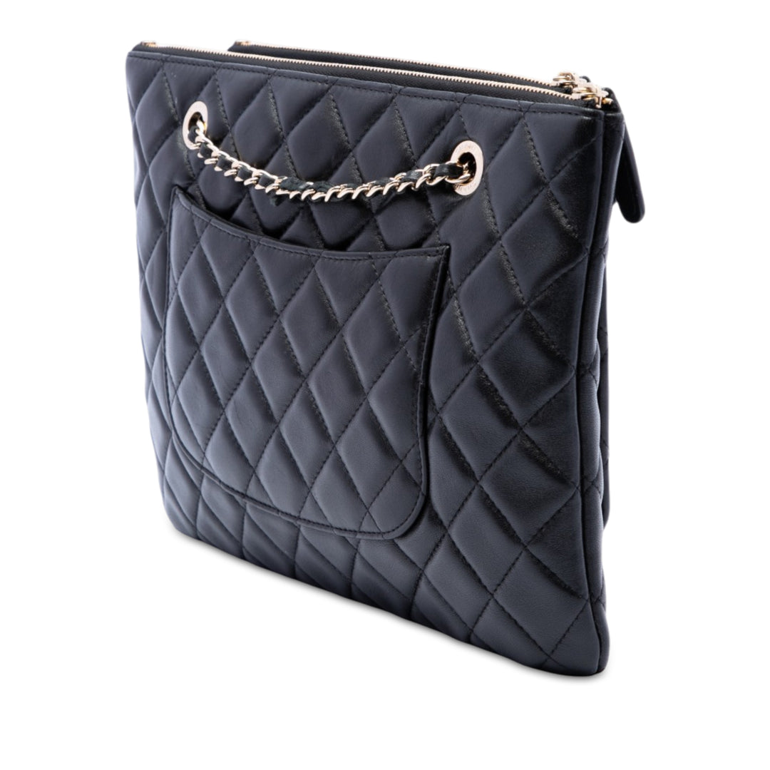 CC Matelassé Double Zippé Sac Cuir d'agneau Noir
