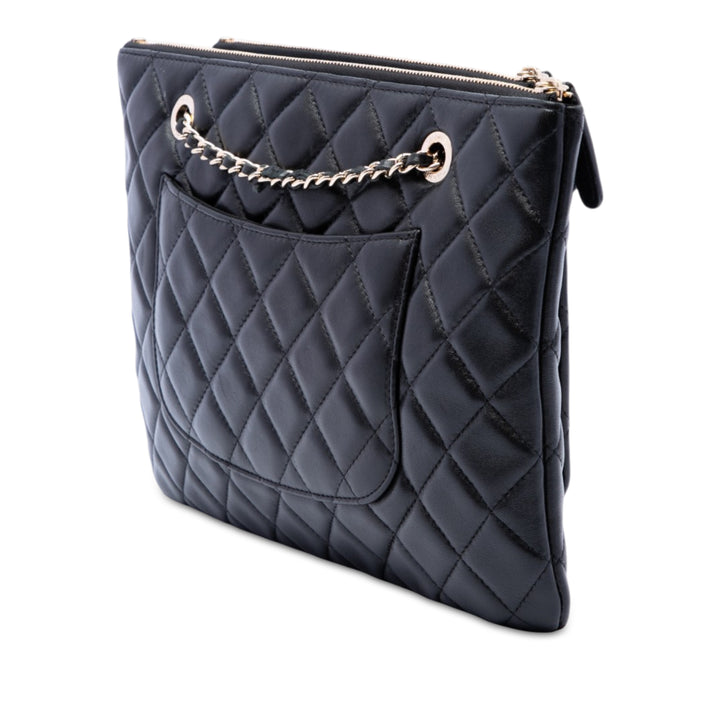 CC Matelassé Double Zippé Sac Cuir d'agneau Noir