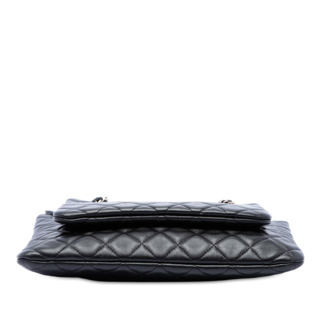 CC Matelassé Double Zippé Sac Cuir d'agneau Noir