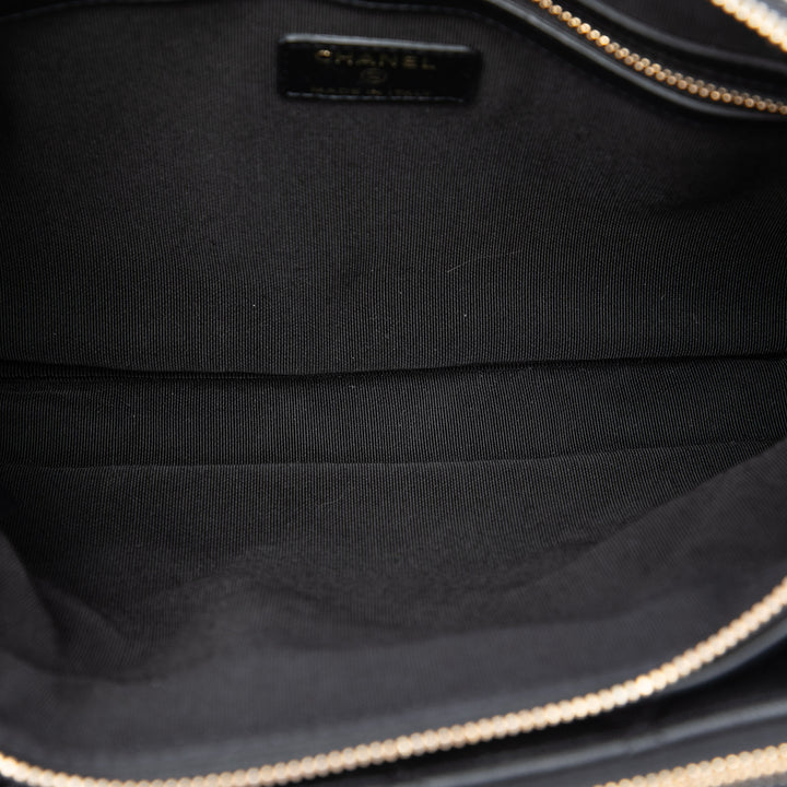 CC Matelassé Double Zippé Sac Cuir d'agneau Noir