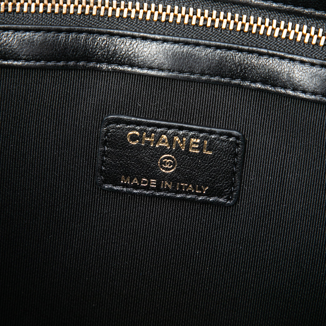 CC Matelassé Double Zippé Sac Cuir d'agneau Noir