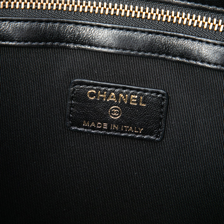 CC Matelassé Double Zippé Sac Cuir d'agneau Noir