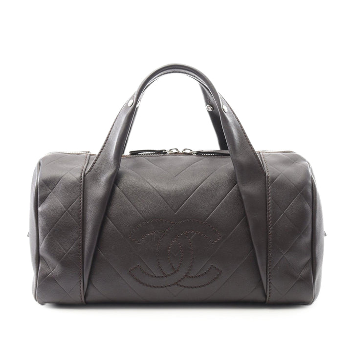 CC Chevron Quilted Lambskin Boston Bag Brown - Gaby Paris