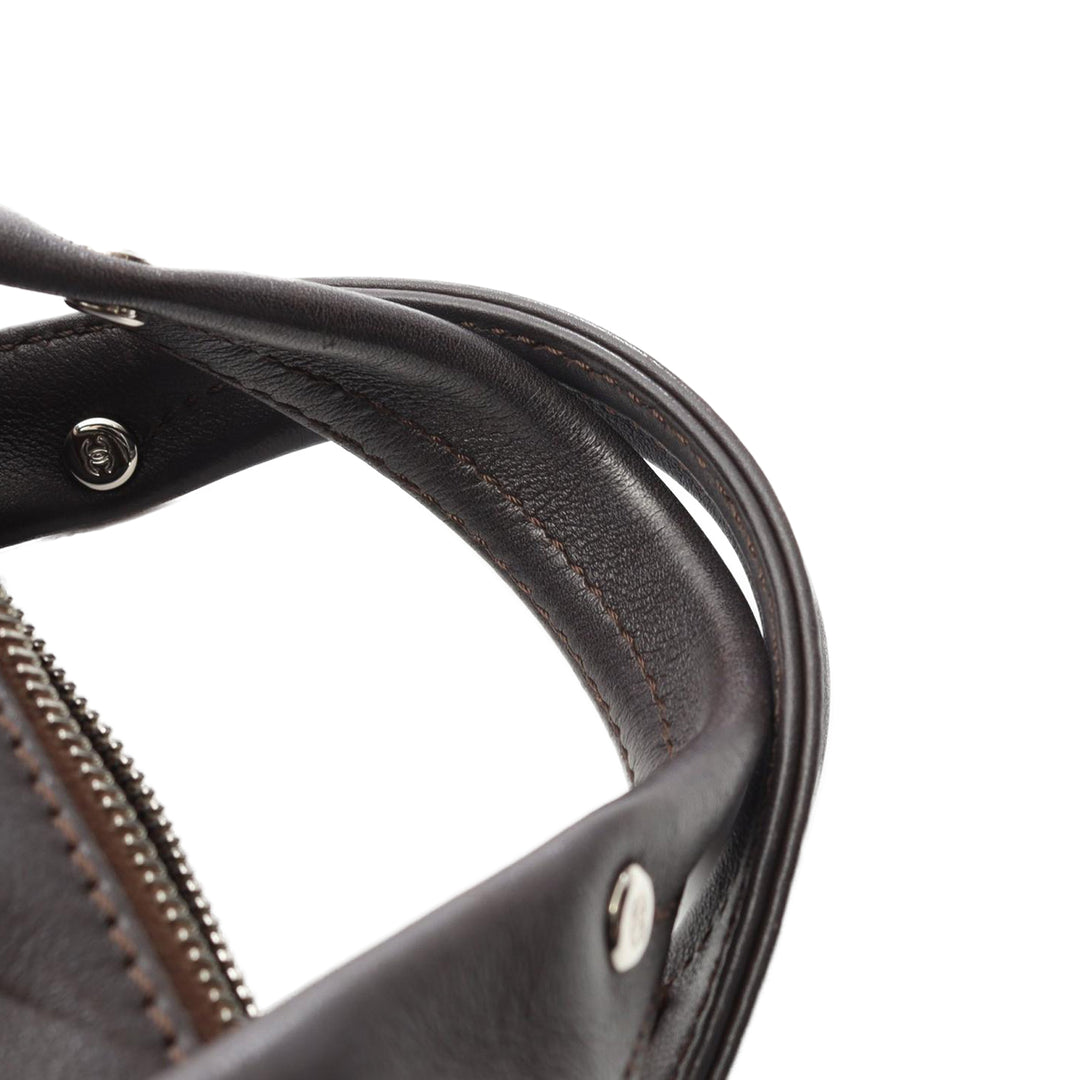 CC Chevron Quilted Lambskin Boston Bag Brown - Gaby Paris