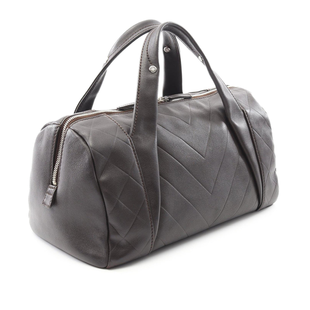 CC Chevron Quilted Lambskin Boston Bag Brown - Gaby Paris