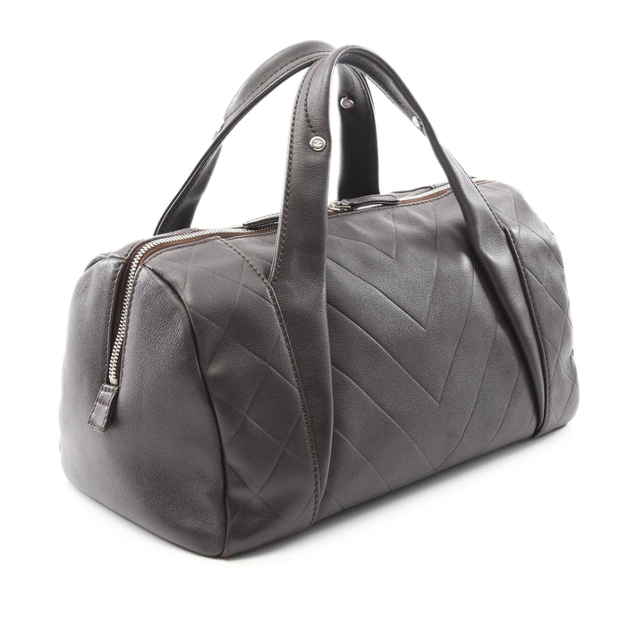 CC Chevron Quilted Lambskin Boston Bag Brown - Gaby Paris