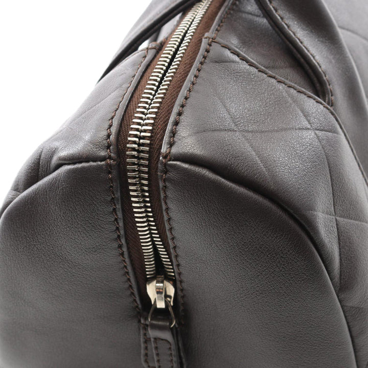 CC Chevron Quilted Lambskin Boston Bag Brown - Gaby Paris