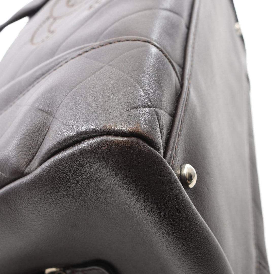 CC Chevron Quilted Lambskin Boston Bag Brown - Gaby Paris