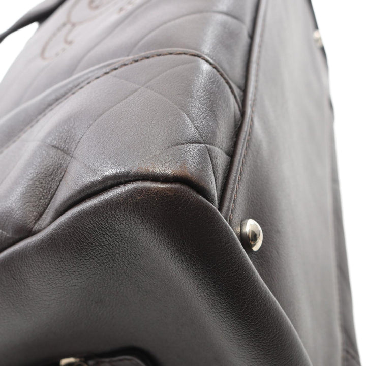 CC Chevron Quilted Lambskin Boston Bag Brown - Gaby Paris