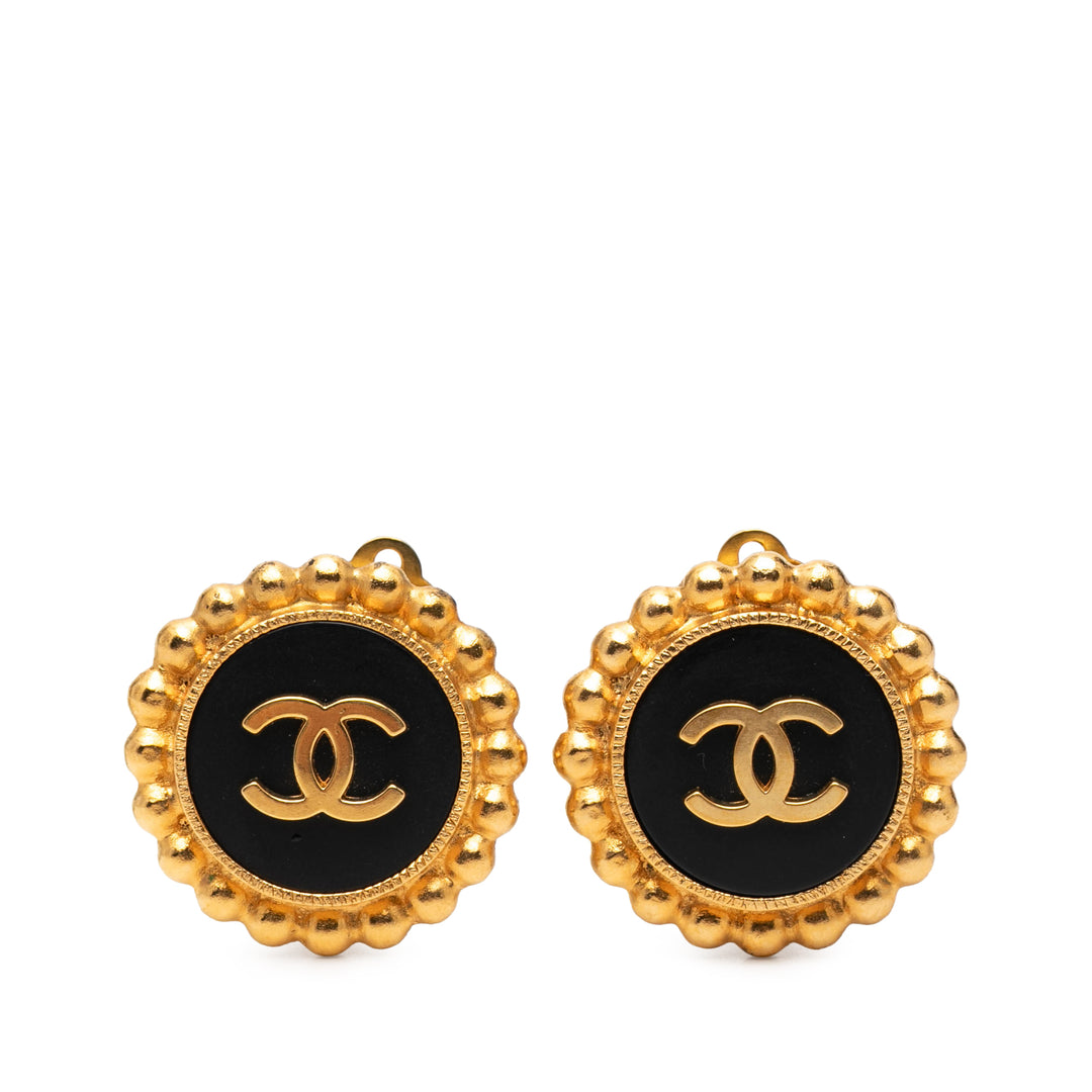 Chanel CC plaqué et Émail Button Clip On Boucles d'oreilles