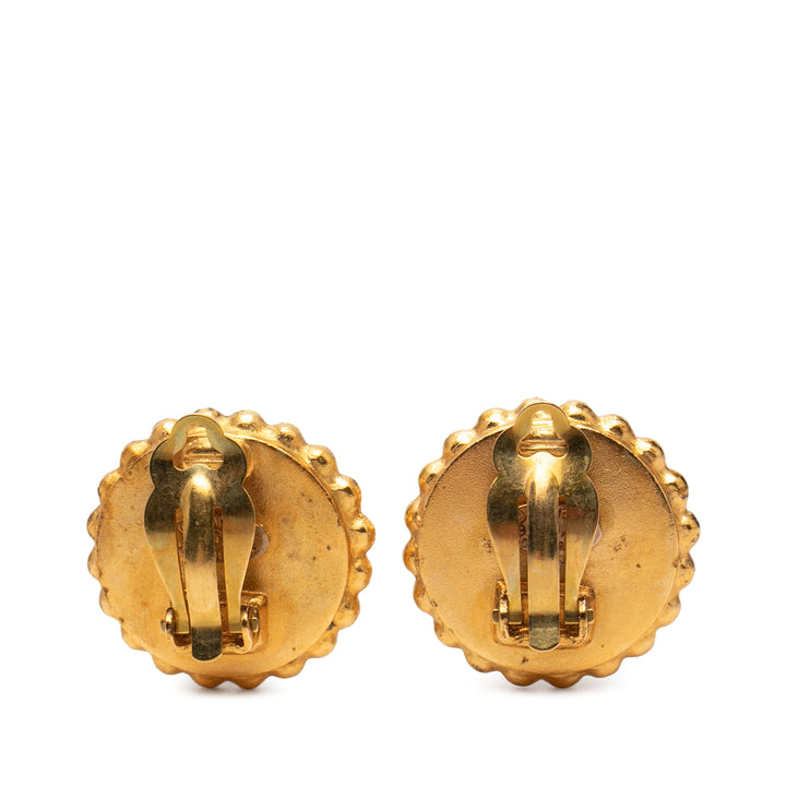 Chanel CC plaqué et Émail Button Clip On Boucles d'oreilles