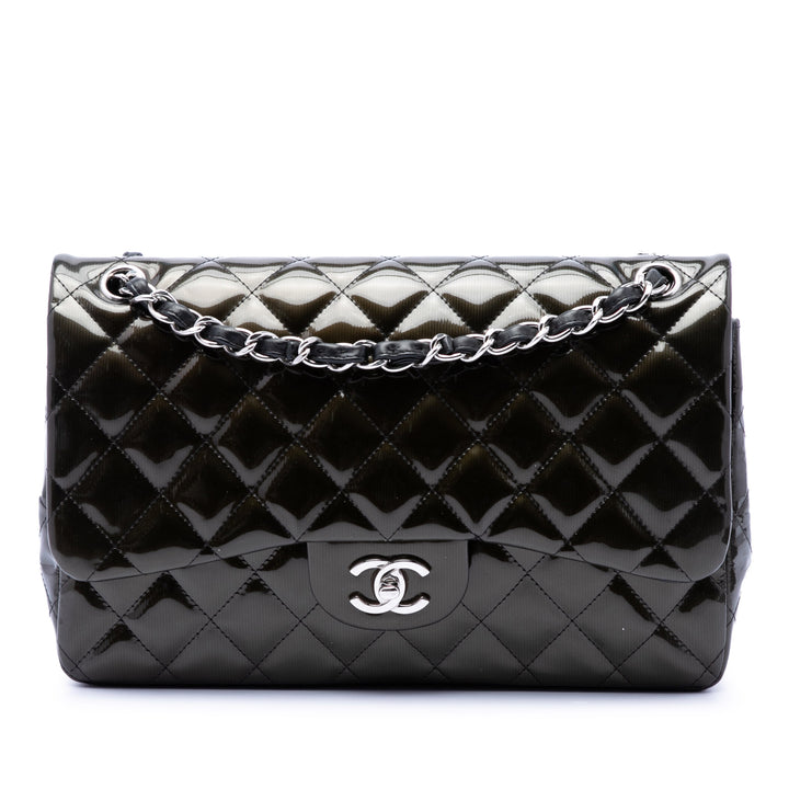 Chanel Jumbo Classic Striated Cuir verni Double rabat