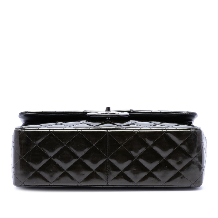 Chanel Jumbo Classic Striated Cuir verni Double rabat