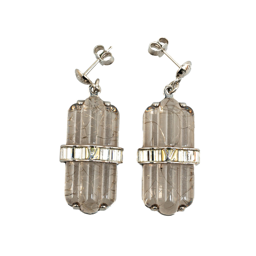 Louis Vuitton Brass Book De Reille Rock My World Drop Push Back Earrings Silver - GABY PARIS