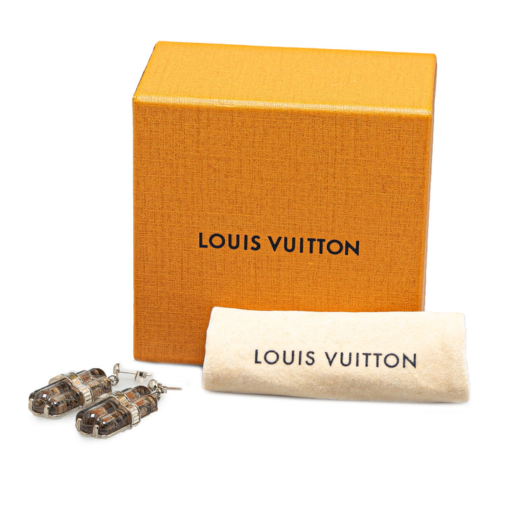 Louis Vuitton Brass Book De Reille Rock My World Drop Push Back Earrings Silver - GABY PARIS