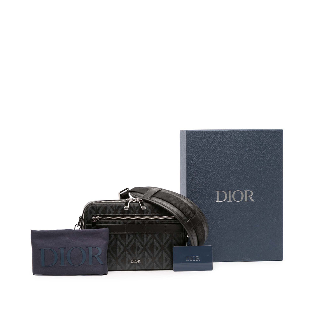 Dior CD Diamond Coated Toile Safari Sac with Strap