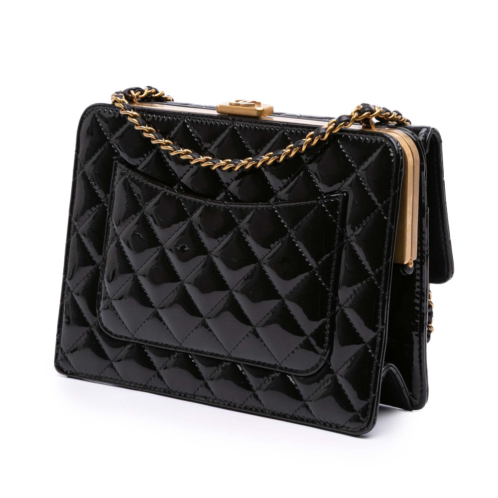 CC Quilted Patent Frame Flap Black - Gaby Paris