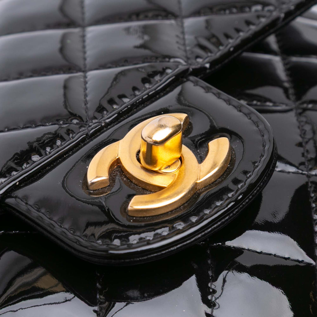 CC Quilted Patent Frame Flap Black - Gaby Paris