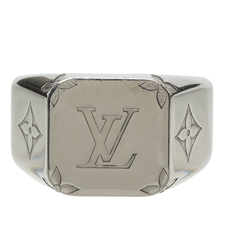 Louis Vuitton Brass Signet Bague Monogram Argenté – vue principale – GABY PARIS
