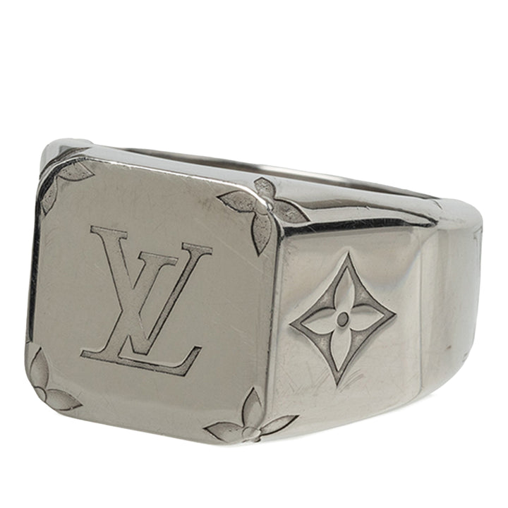 Louis Vuitton Brass Signet Bague Monogram Argenté – vue 2 – GABY PARIS