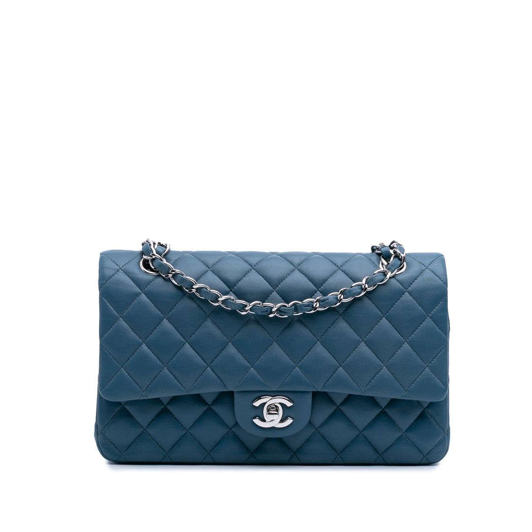 Medium Classic Lambskin Double Flap Blue - Gaby Paris