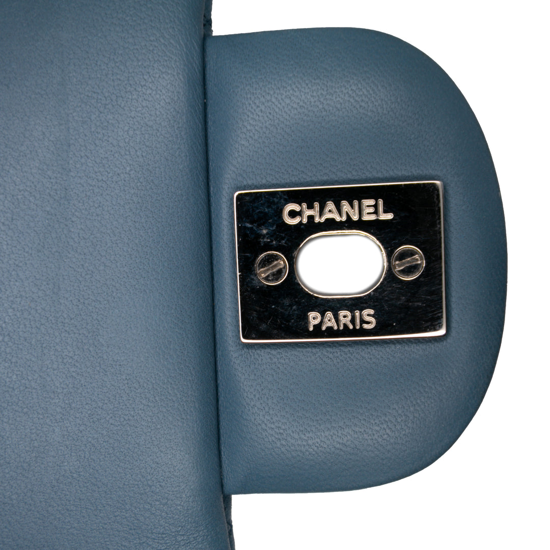 Medium Classic Lambskin Double Flap Blue - Gaby Paris