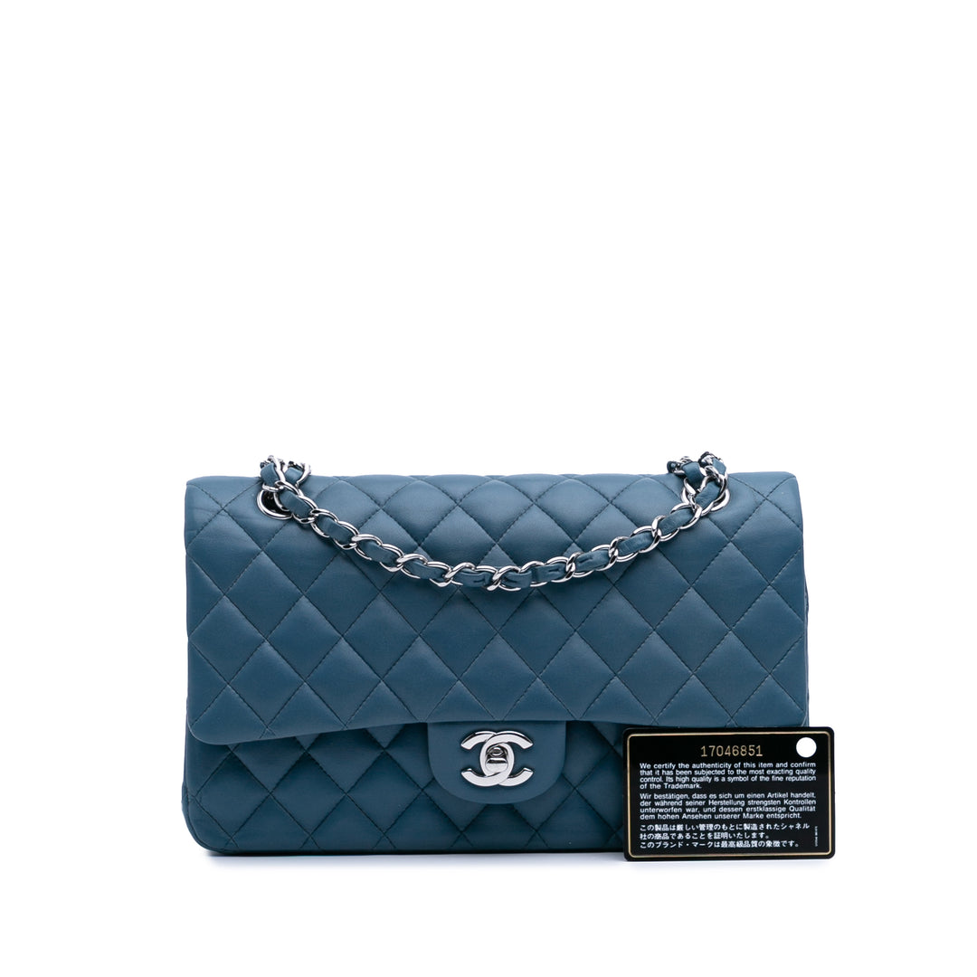 Medium Classic Lambskin Double Flap Blue - Gaby Paris