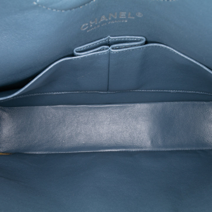 Medium Classic Lambskin Double Flap Blue - Gaby Paris