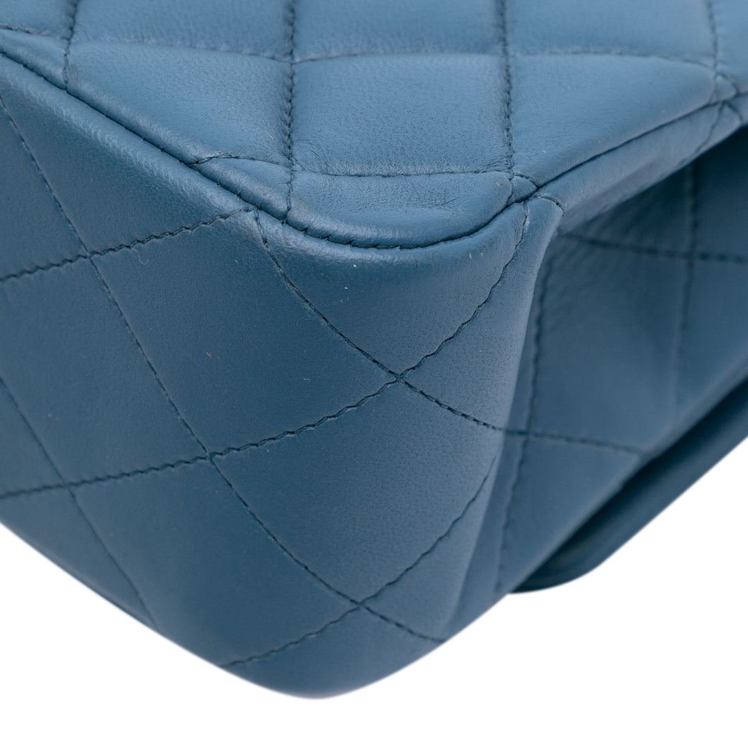 Medium Classic Lambskin Double Flap Blue - Gaby Paris