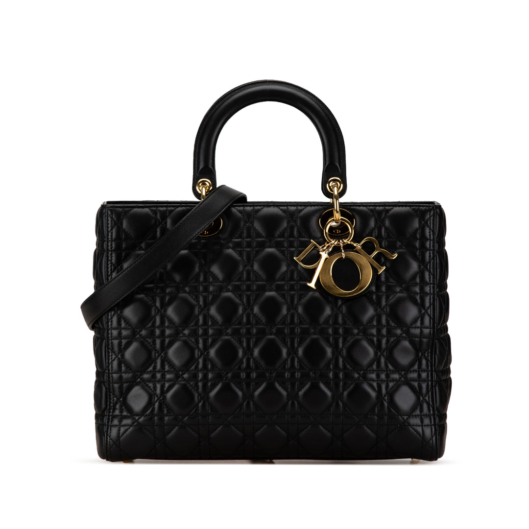 Large Lambskin Cannage Lady Dior Black - Gaby Paris