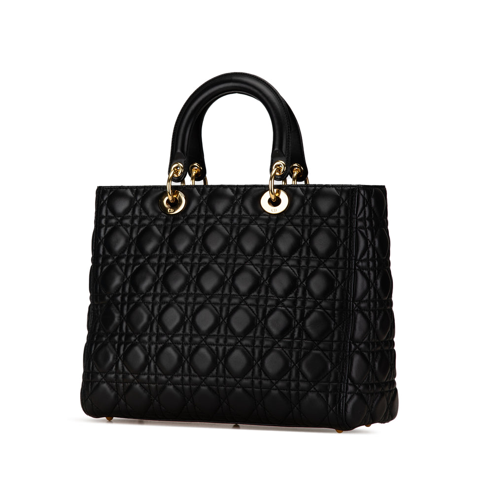 Large Lambskin Cannage Lady Dior Black - Gaby Paris