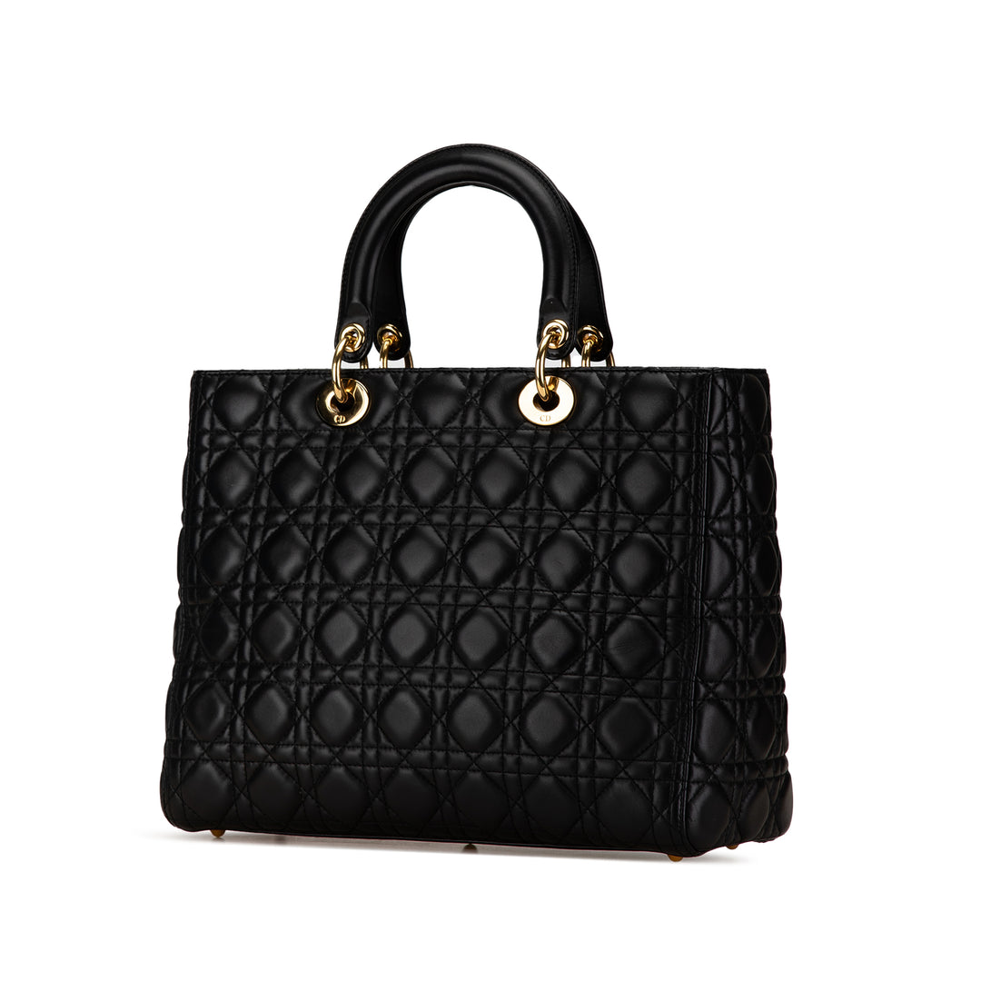 Large Lambskin Cannage Lady Dior Black - Gaby Paris