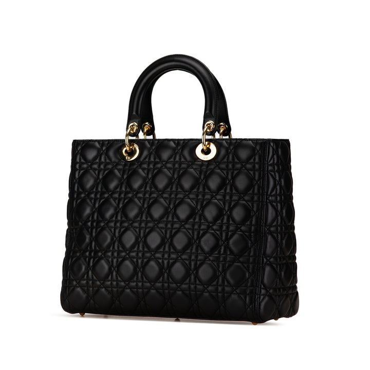 Large Lambskin Cannage Lady Dior Black - Gaby Paris