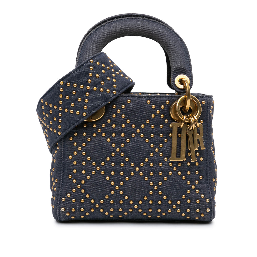 Mini Denim Cannage Studded Supple Lady Dior Blue - Gaby Paris